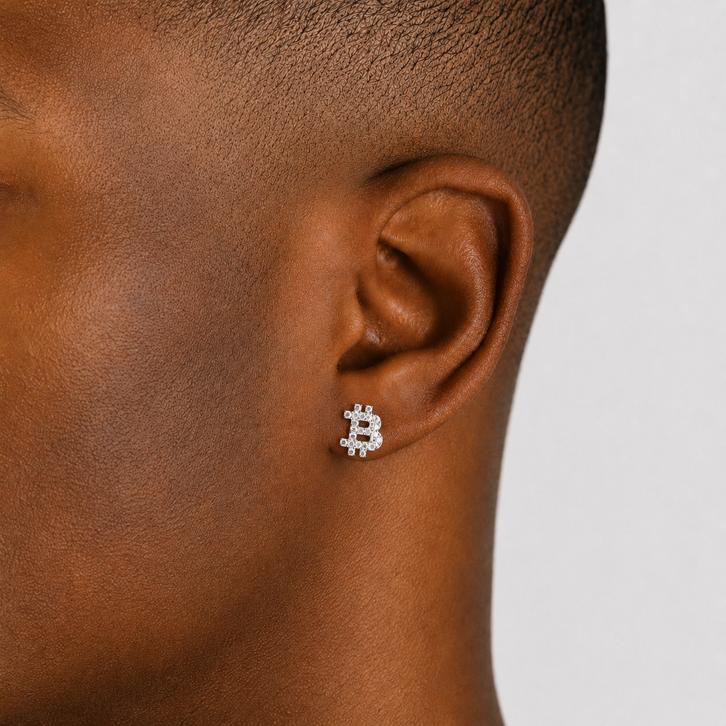 Iced Bitcoin Earrings 14K Gold