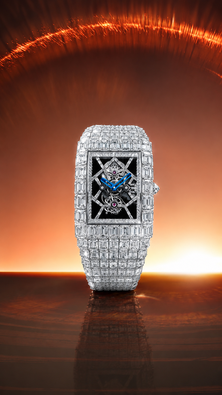 Full Baguette Skeleton Iced Watch | White Gold Finish Luxury Timepiece