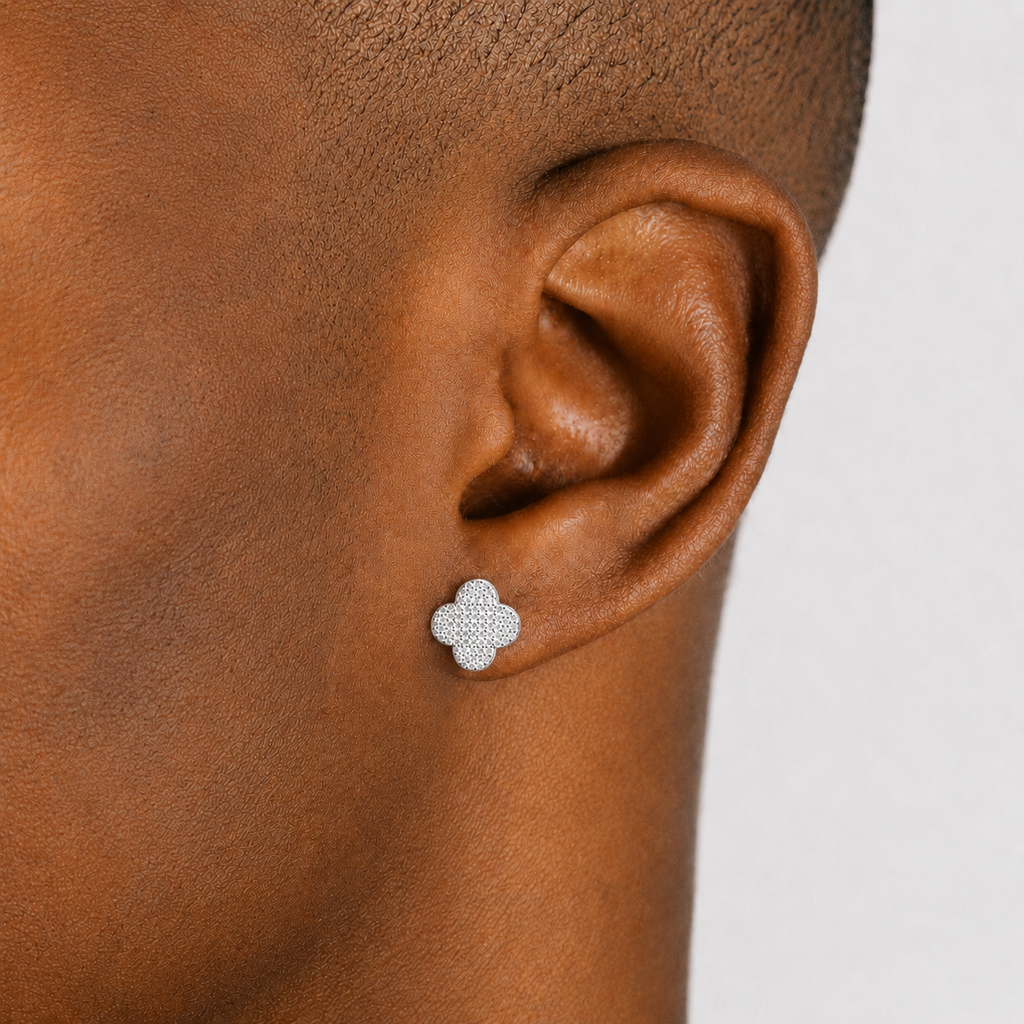 Men’s Clover Earrings Iced Out