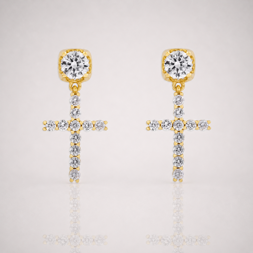 Men’s Iced Out Cross Earrings Gold