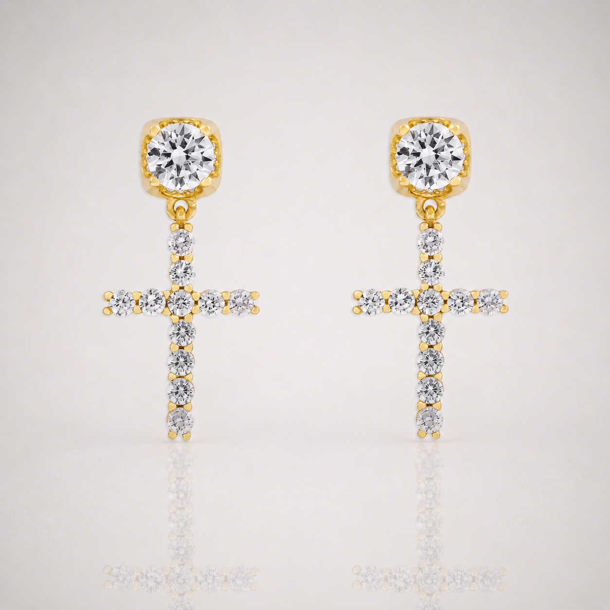 Men’s Iced Out Cross Earrings Gold