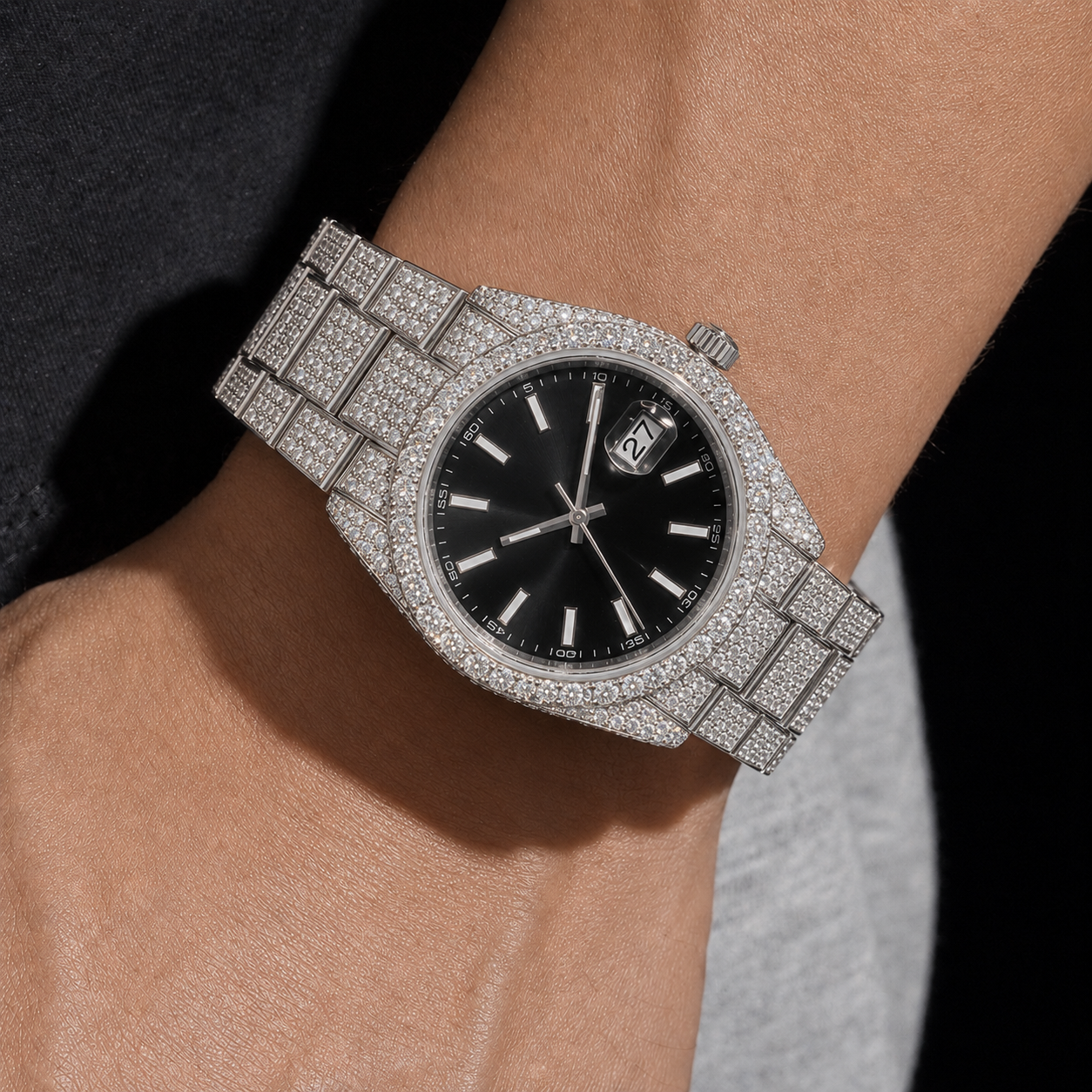 Aqua Dial VVS1 Moissanite Iced Out Bust Down Watch