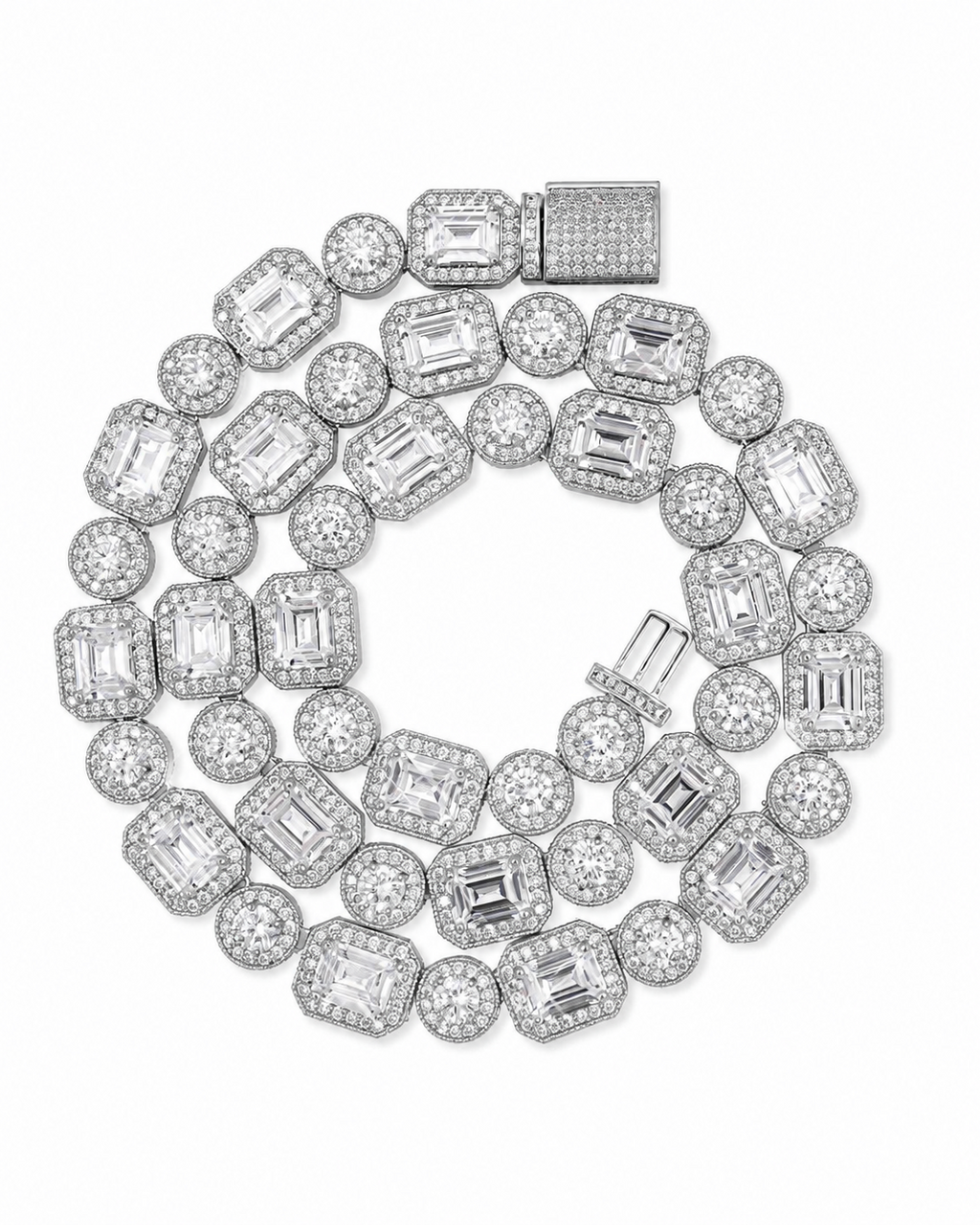 Men’s 14K Gold Halo Cluster Tennis Chain 12MM