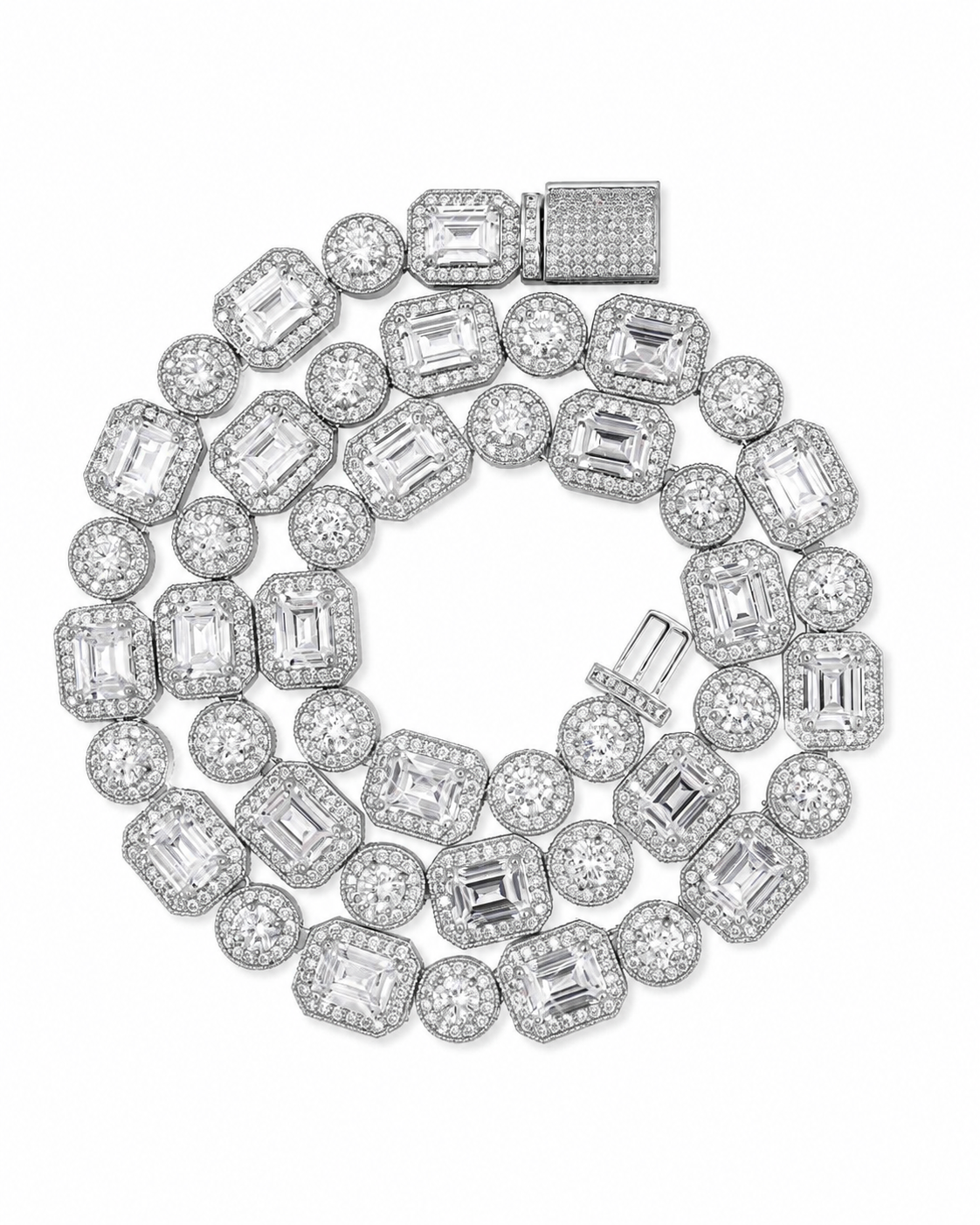 Men’s 14K Gold Halo Cluster Tennis Chain 12MM