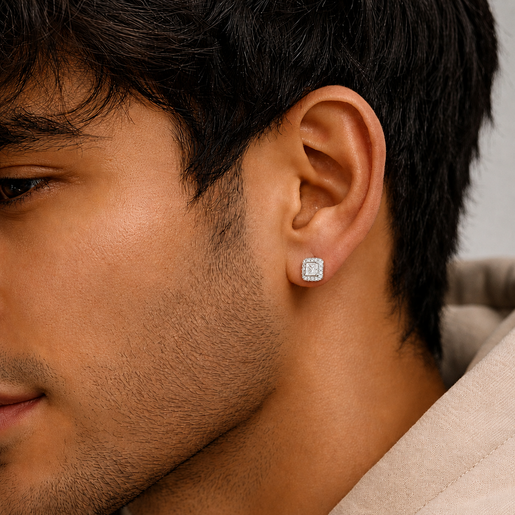 Men’s Princess Cluster Earrings Iced Out