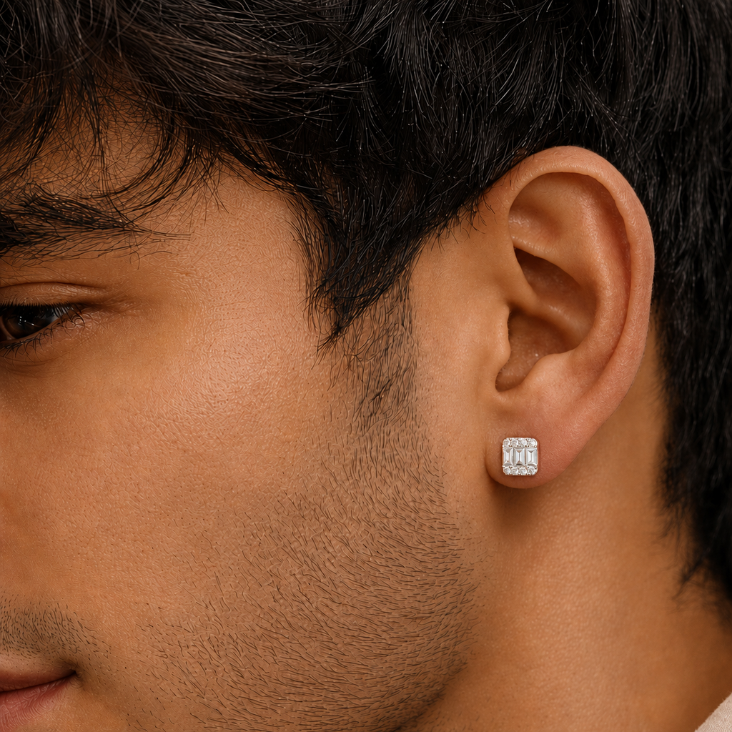 Men’s Baguette Stud Earrings