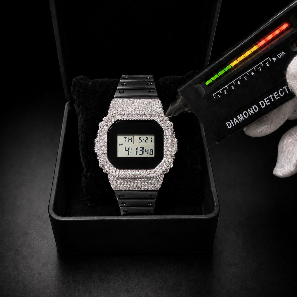 Black Digital Iced Out Watch with VVS Moissanite Stones