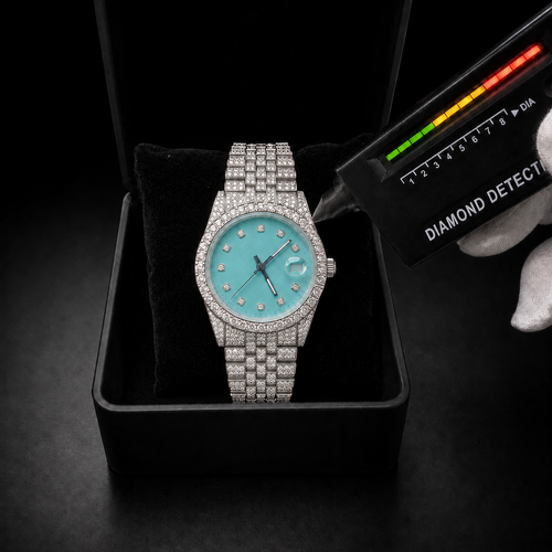 41mm Blue Dial VVS1 Moissanite Iced Out Watch