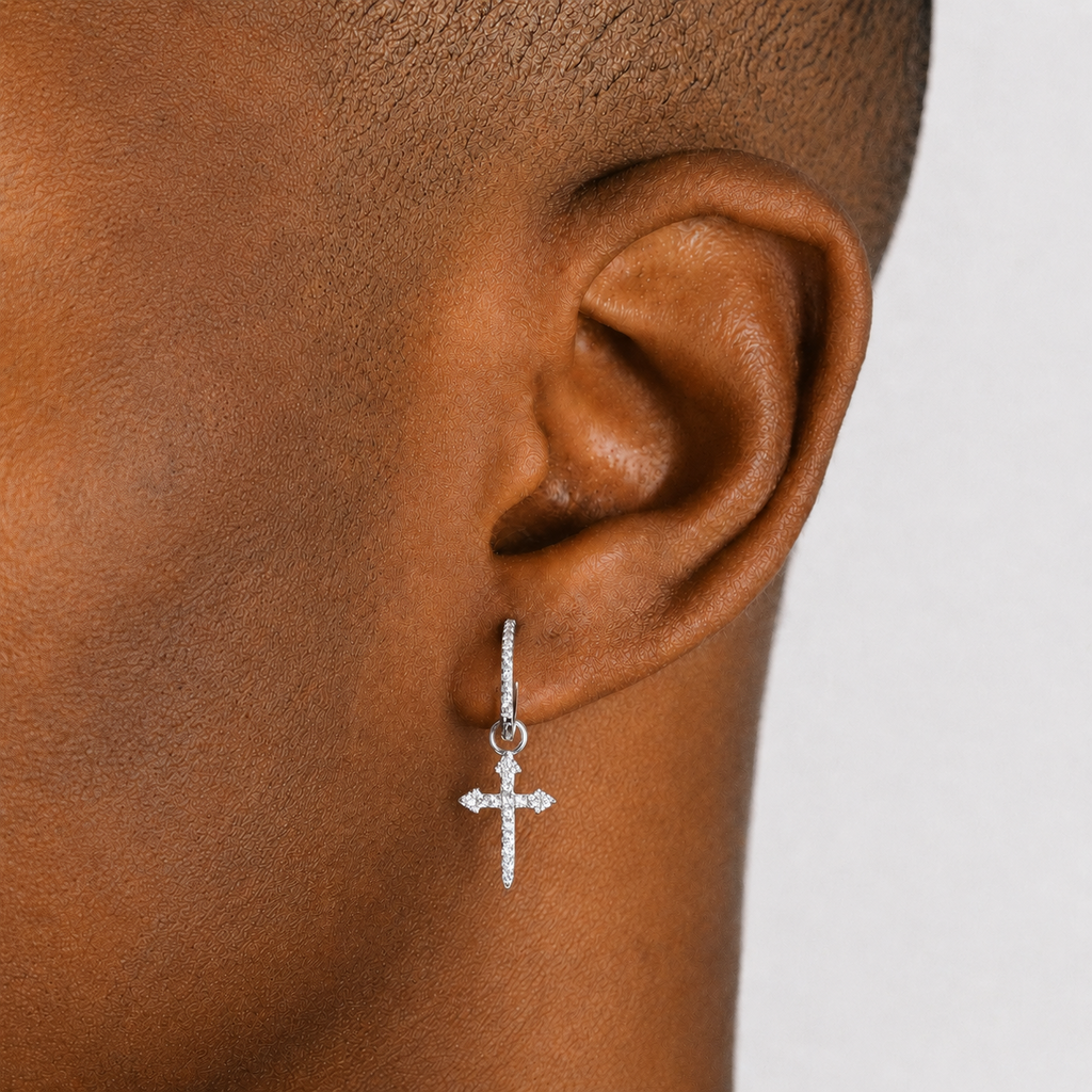Men’s Cross Dagger Earrings Iced Out