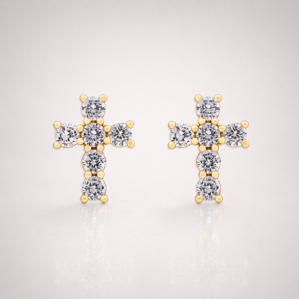 Gold Micro Cross Earrings Iced Out