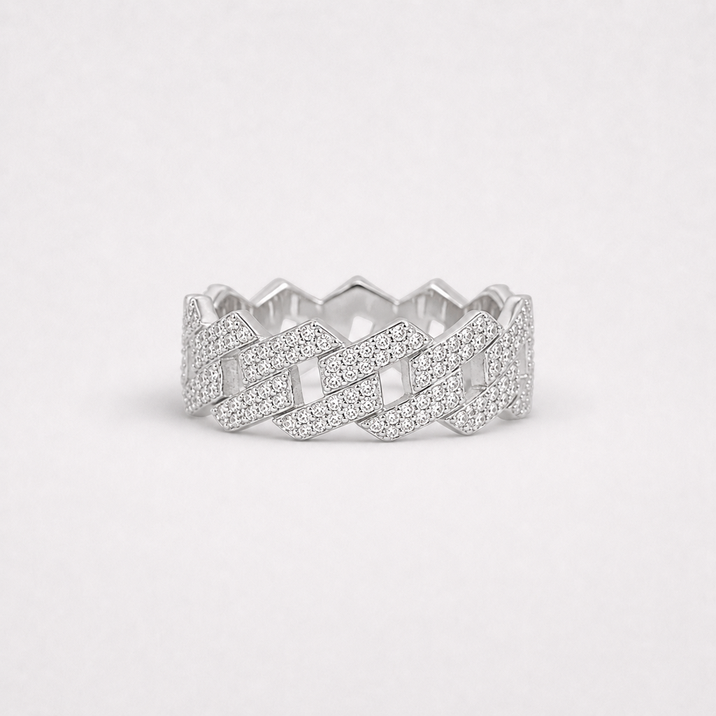 14K Gold Plated Iced Out Cuban Link Ring