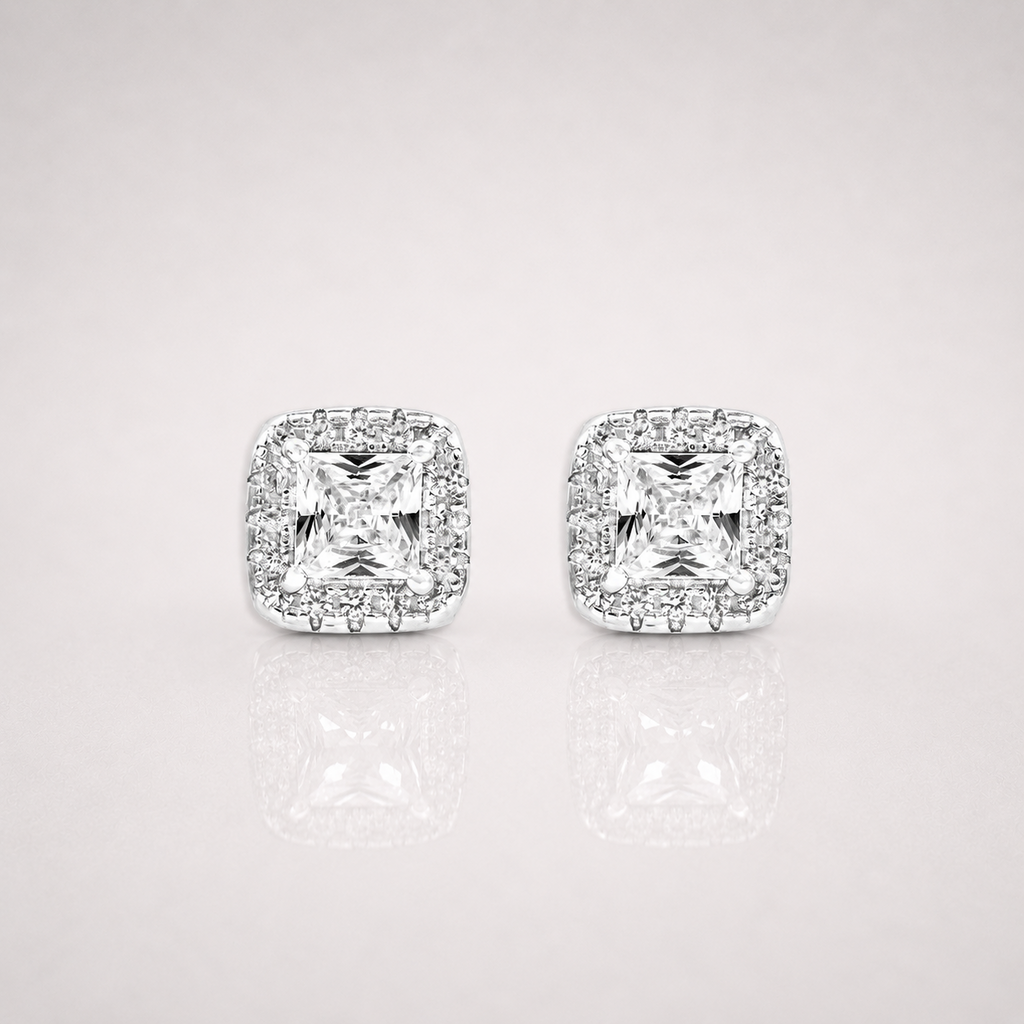 Men’s Princess Cluster Earrings Iced Out