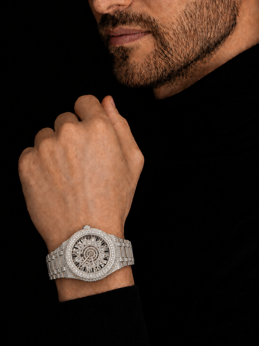 Men’s VVS Moissanite Iced Out Watch with 41 mm Bust Down Bracelet