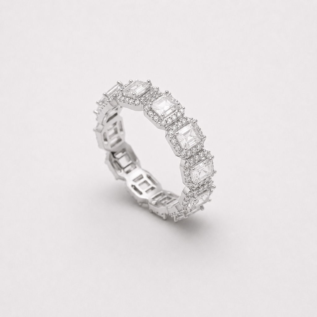 Emerald Cut Iced Eternity Band Ring