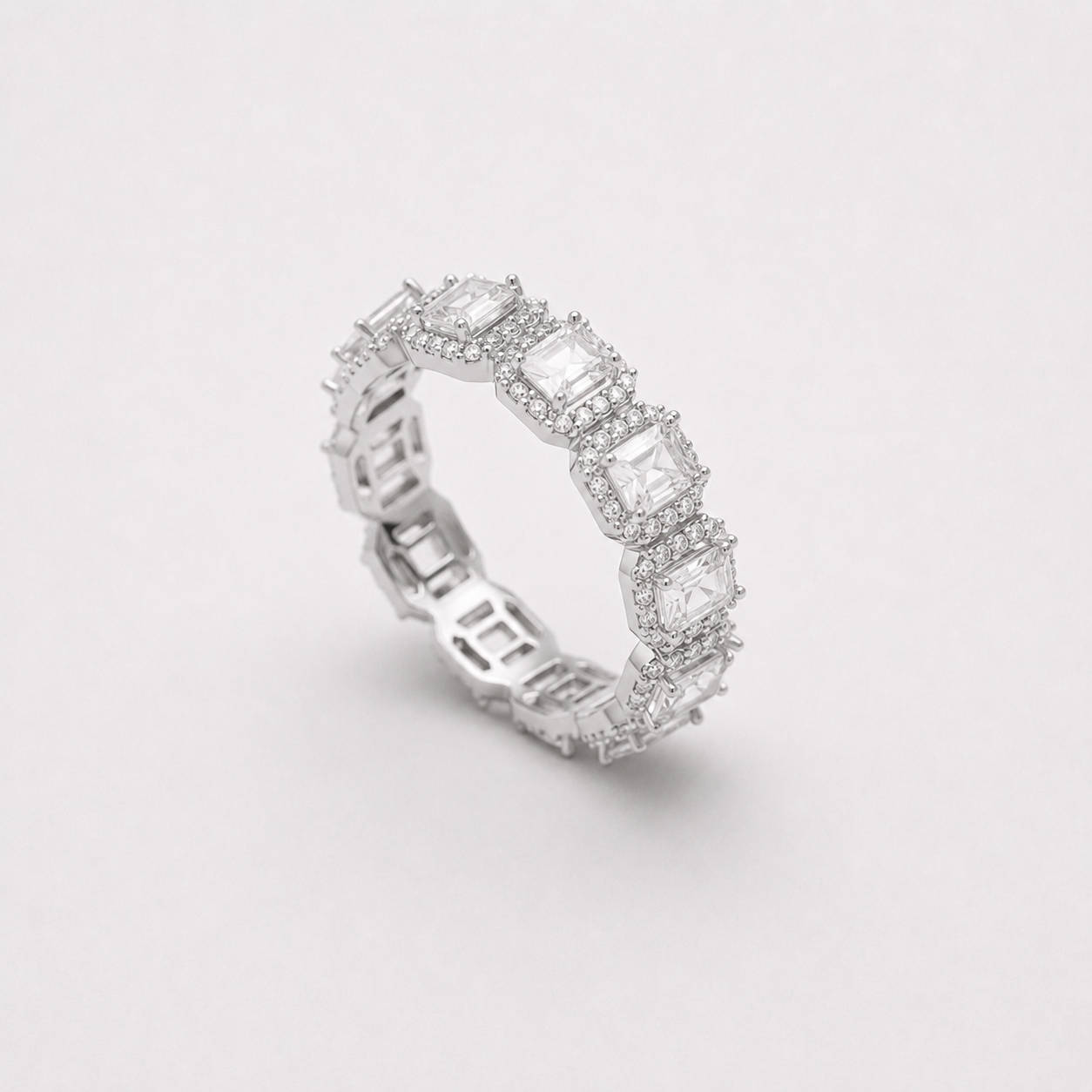 Emerald Cut Iced Eternity Band Ring