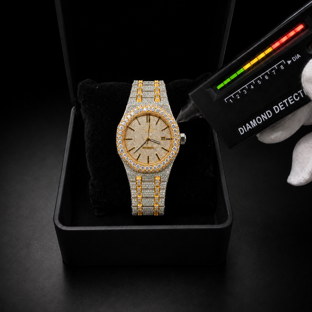 Men’s Two Tone VVS Moissanite Iced Out Bust Down Watch