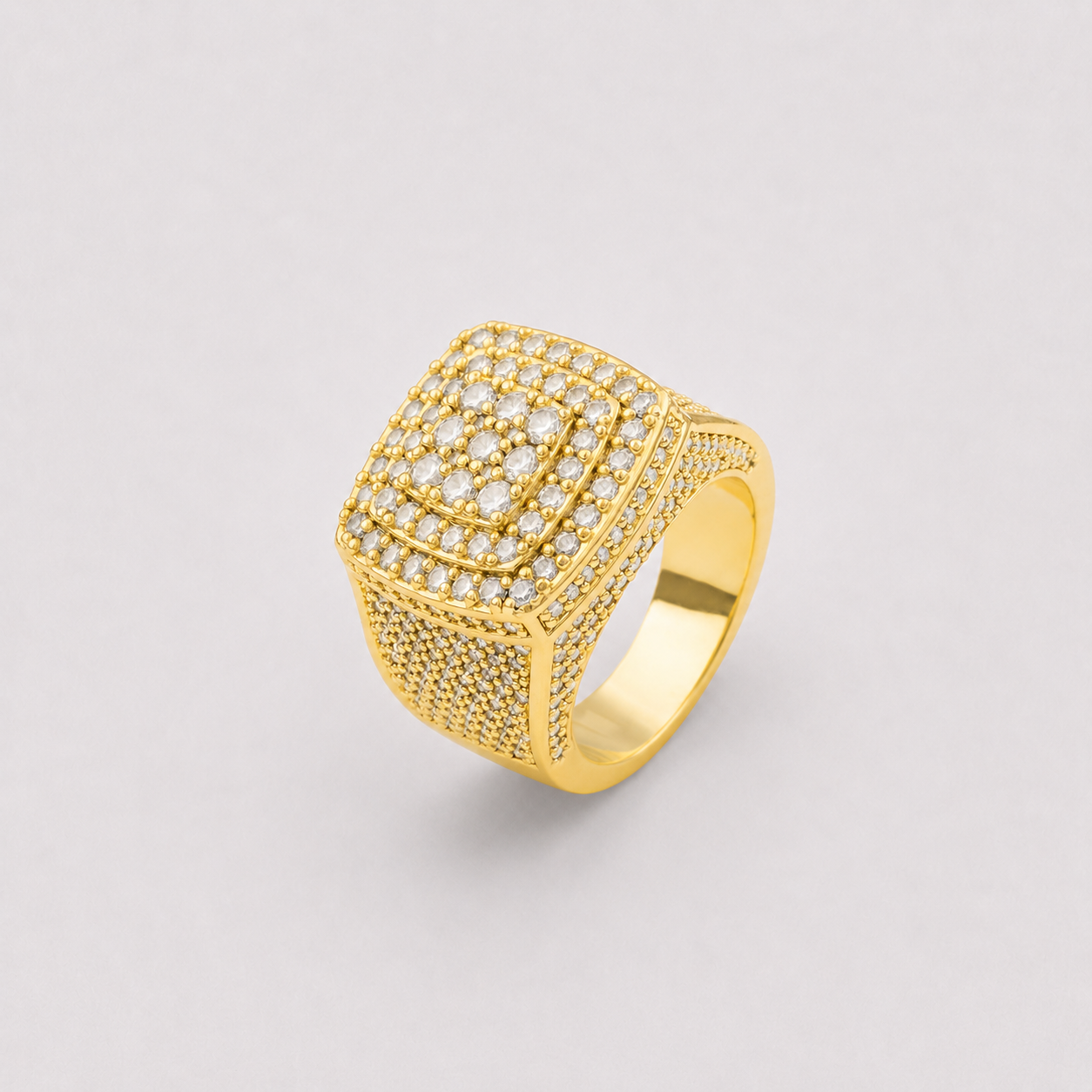 Gold Iced-Out Signet Ring