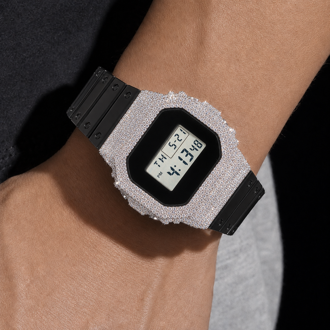 Black Digital Iced Out Watch with VVS Moissanite Stones