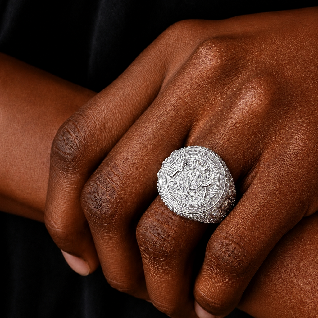 Iced Out Men’s Royal Crest Ring with Moissanite Stones