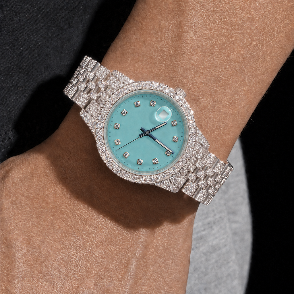 41mm Blue Dial VVS1 Moissanite Iced Out Watch