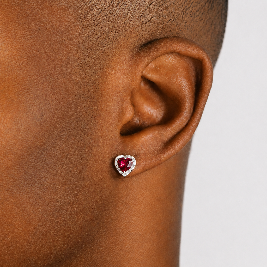Iced Ruby Heart Earrings