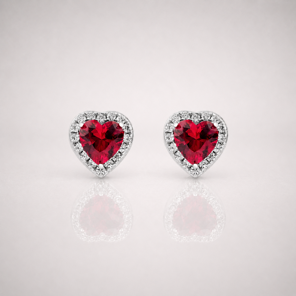 Iced Ruby Heart Earrings