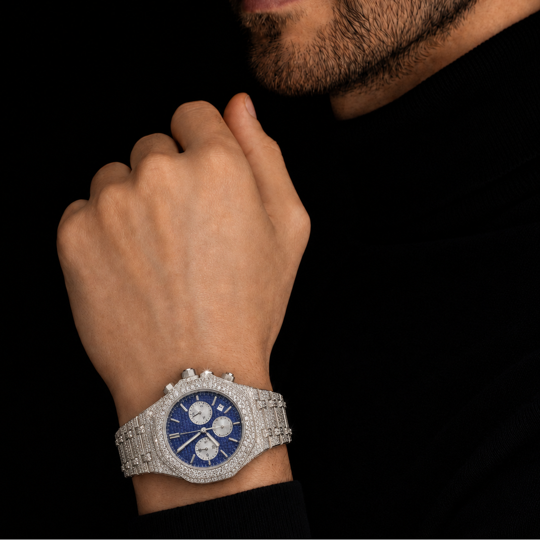 VVS Moissanite Iced Out Watch for Men Self Winding Chronograph