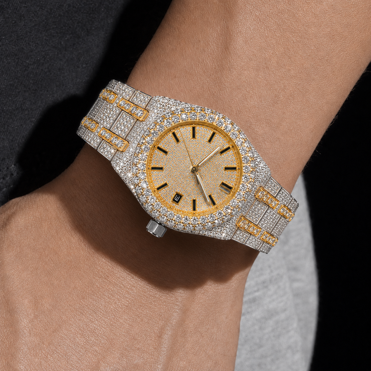 VVS Moissanite Bust Down Watch 41mm Iced Out Two Tone