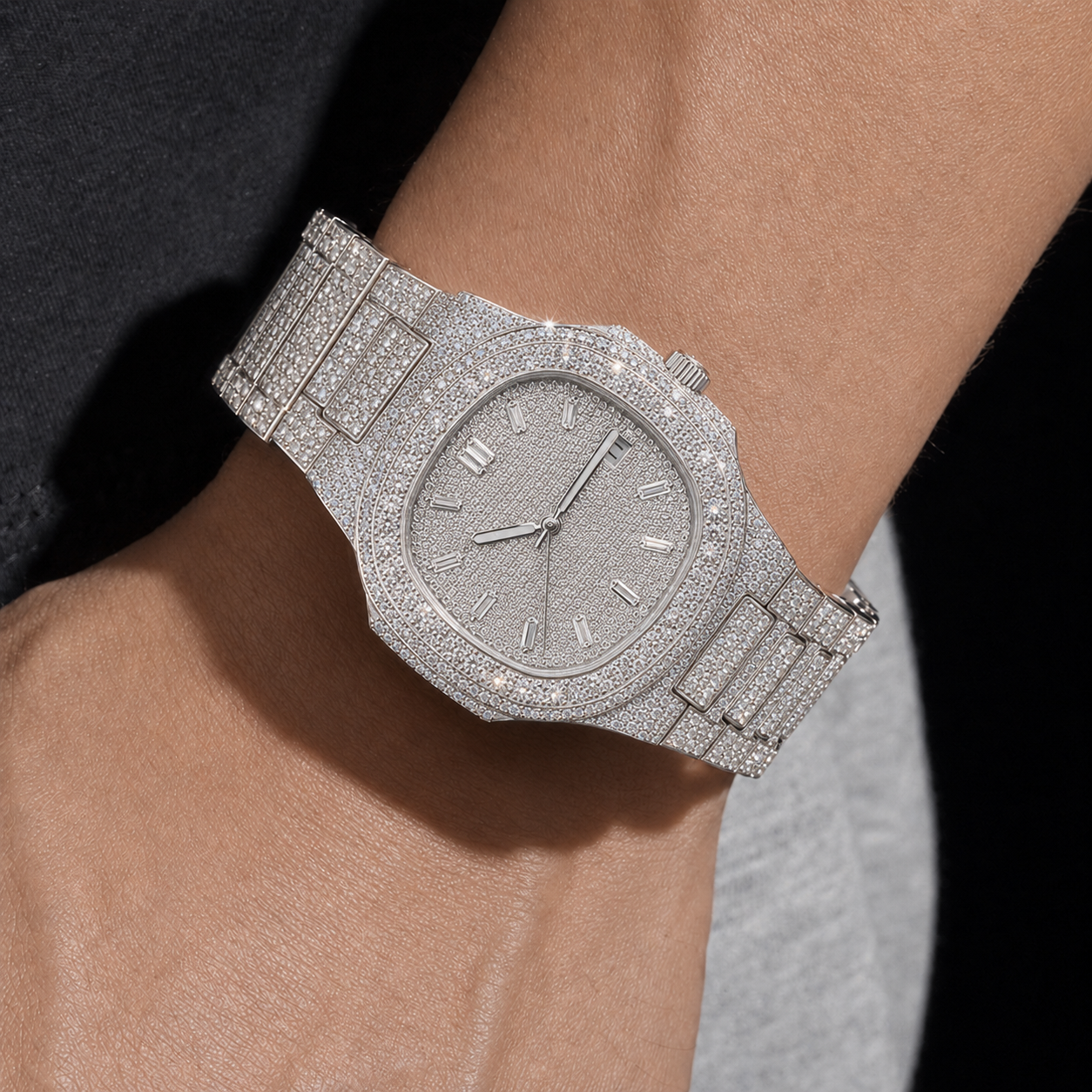 Moissanite Iced Out Watch 41mm Dial White Gold Finish Bust Down Luxury Watch