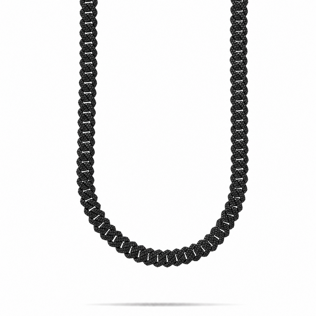 Black Moissanite Iced Out Cuban Link Chain – Bust Down Hip Hop Necklace