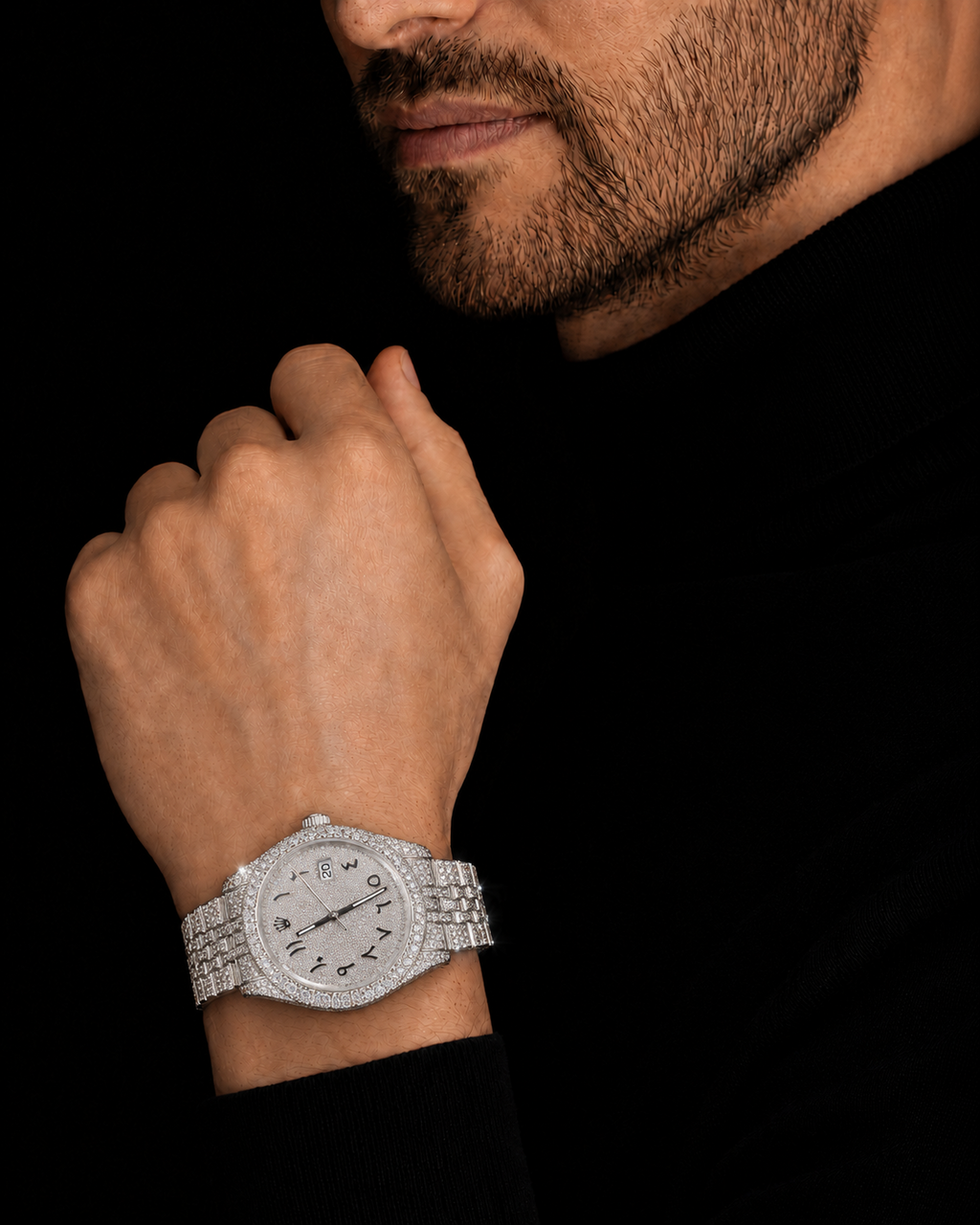 VVS Moissanite Iced Out Watch Arabic Dial Bracelet Bust Down