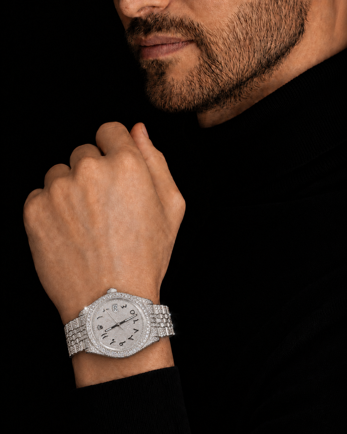 VVS Moissanite Iced Out Watch Arabic Dial Bracelet Bust Down