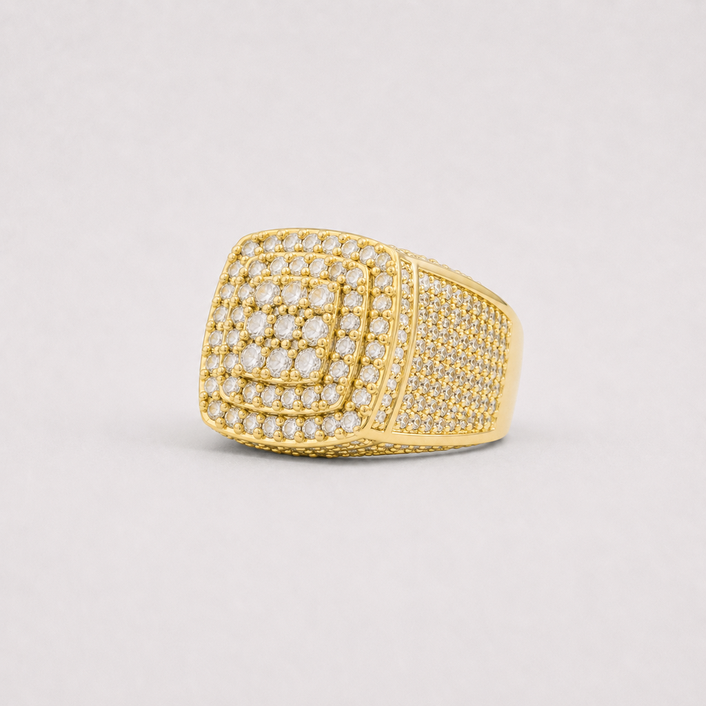 Gold Iced-Out Signet Ring