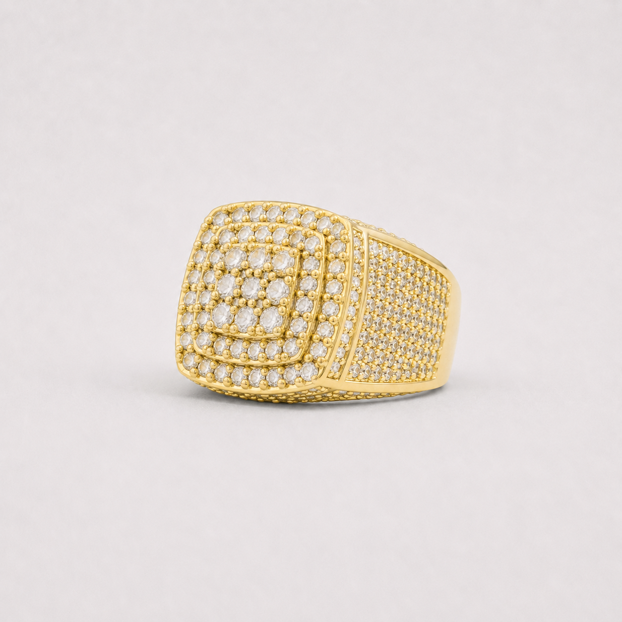 Gold Iced-Out Signet Ring