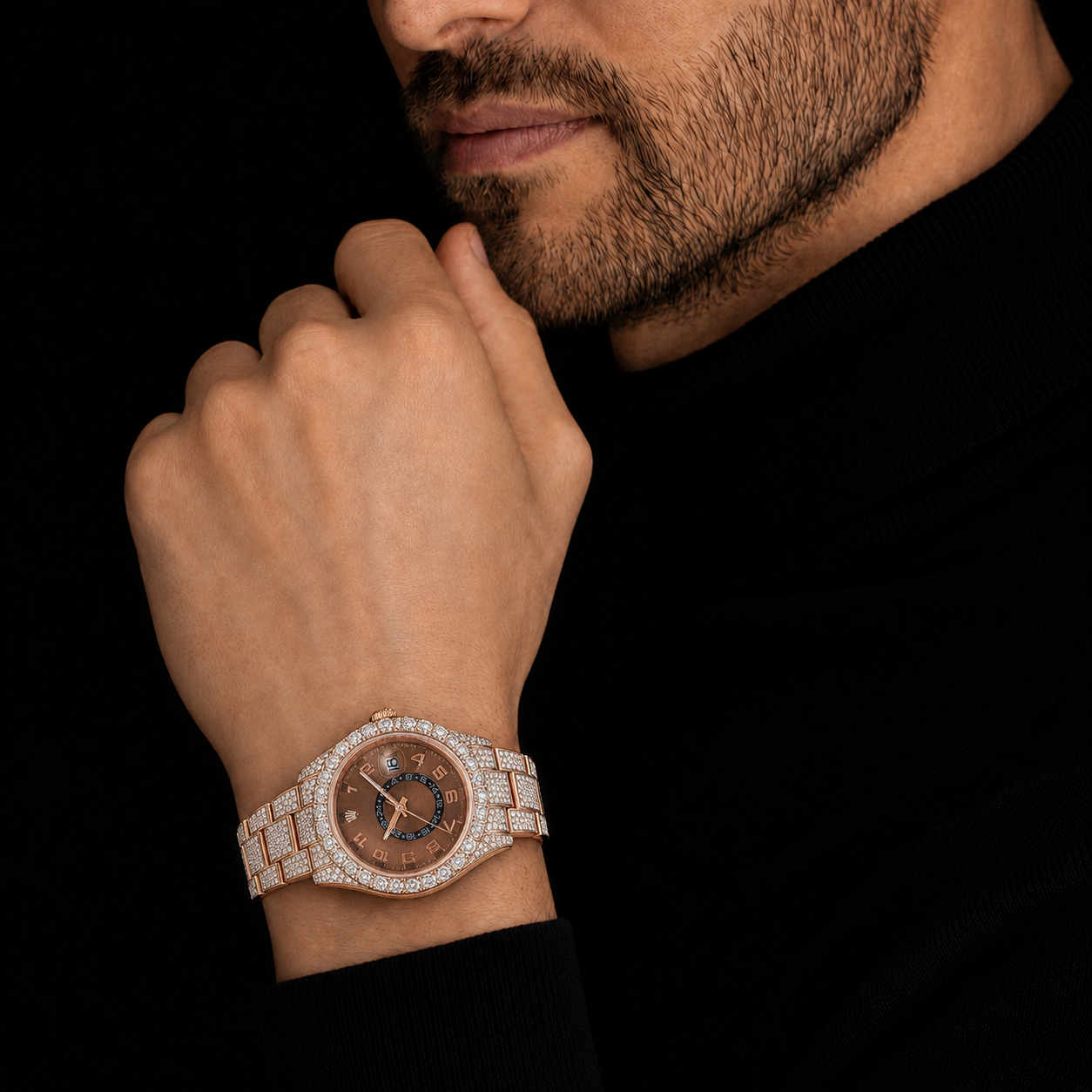 Rose Gold Finish Bust Down Watch for Men Iced Out Luxury Watch