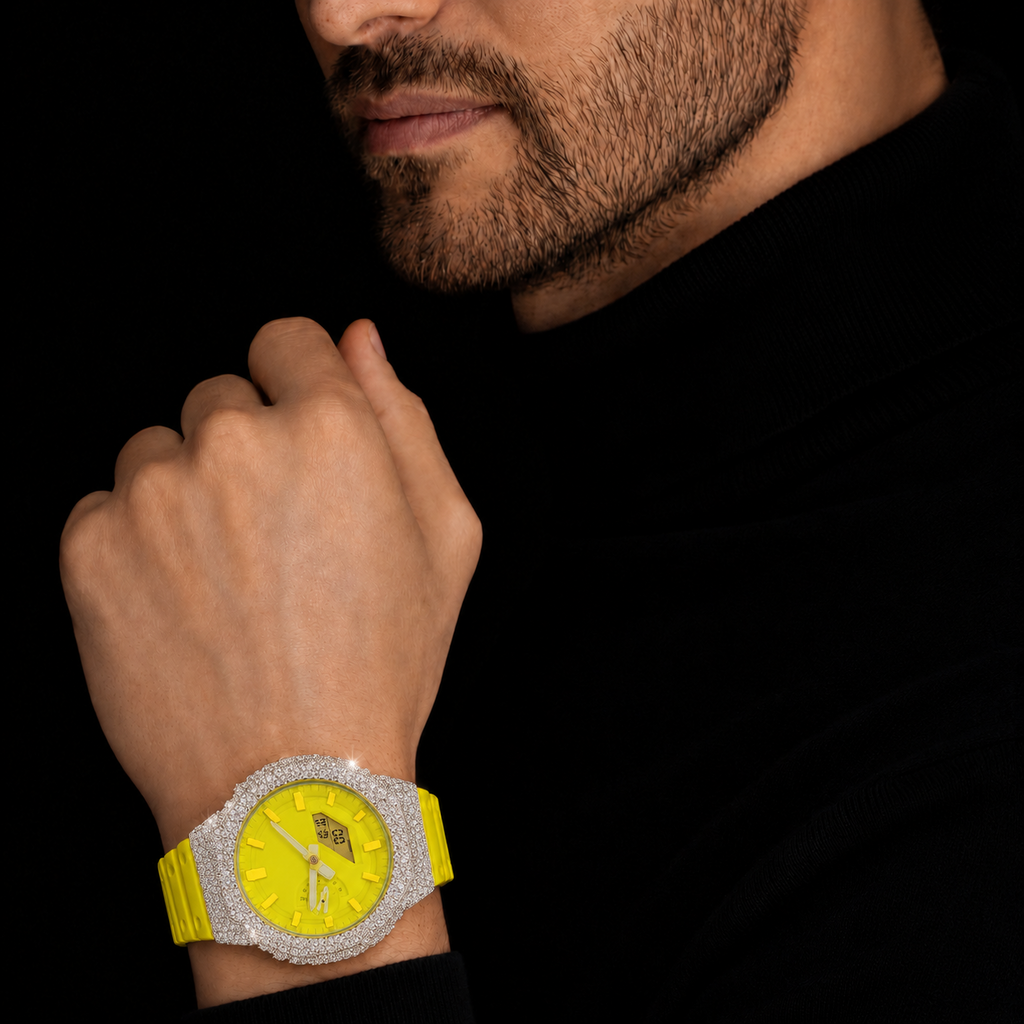 Iced Out Watch with Silicone Strap and VVS Moissanite Stones