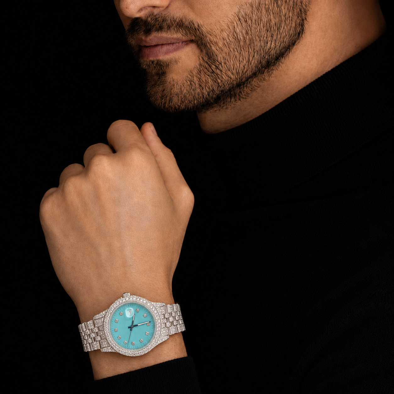 41mm Blue Dial VVS1 Moissanite Iced Out Watch