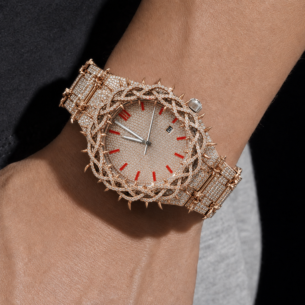 Two Tone Crown Iced Out Watch for Men Luxury Bust Down Statement Watch