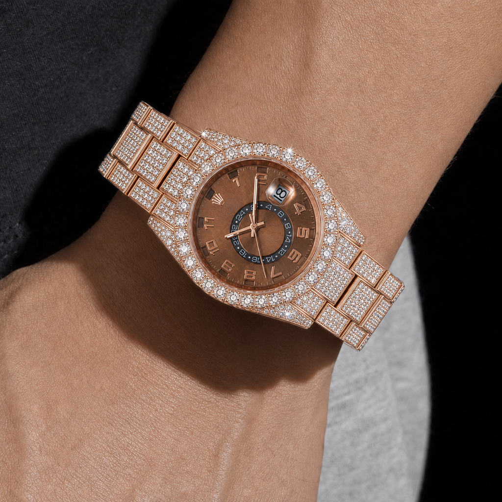 Rose Gold Finish Bust Down Watch for Men Iced Out Luxury Watch
