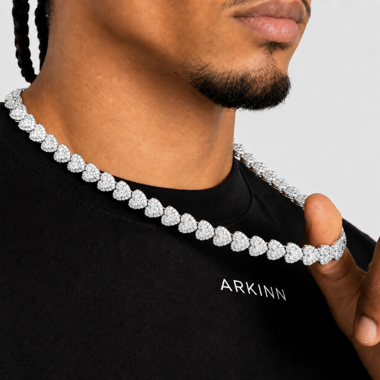 Iced Out Cluster Heart Chain 14K Gold Tone 10MM