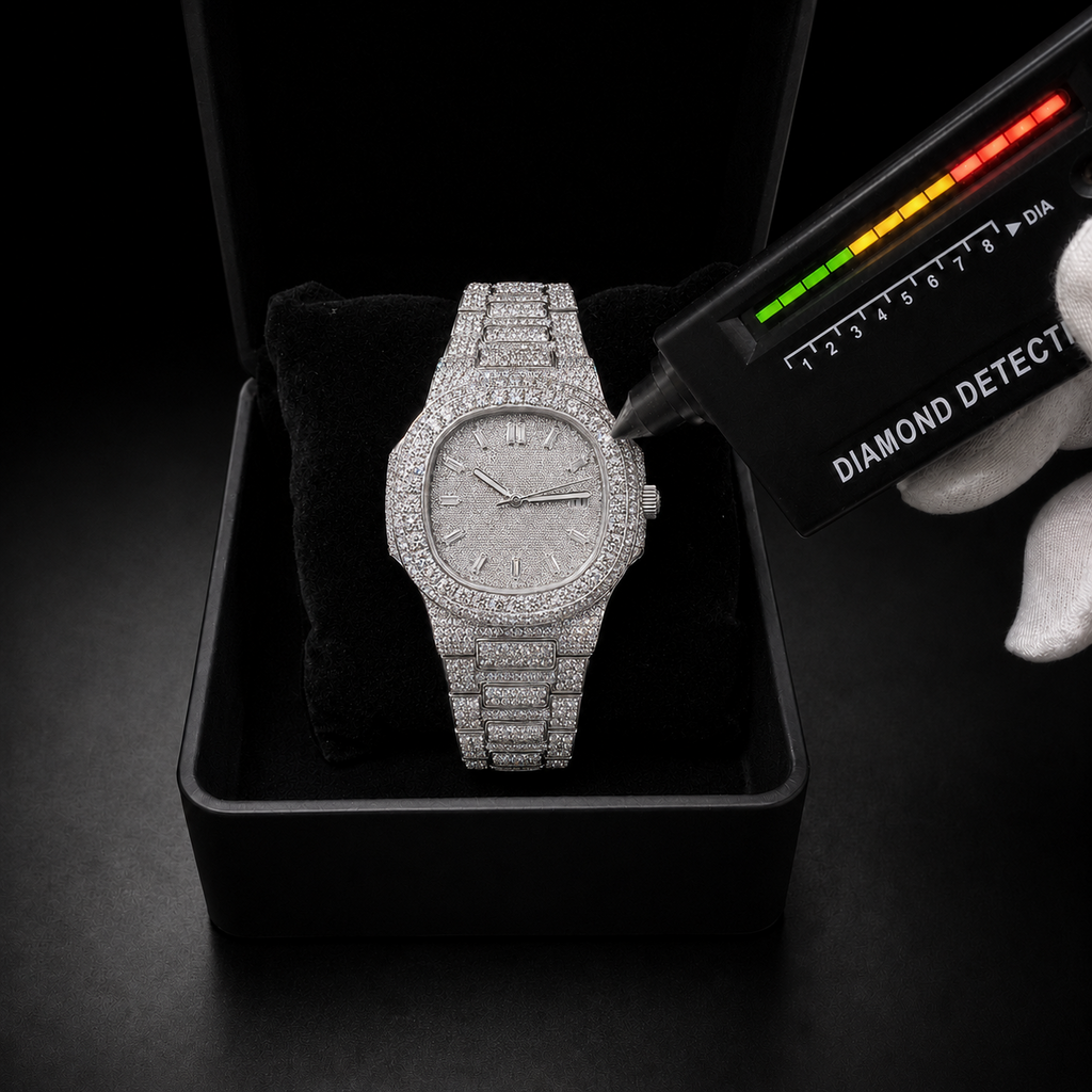 Moissanite Iced Out Watch 41mm Dial White Gold Finish Bust Down Luxury Watch