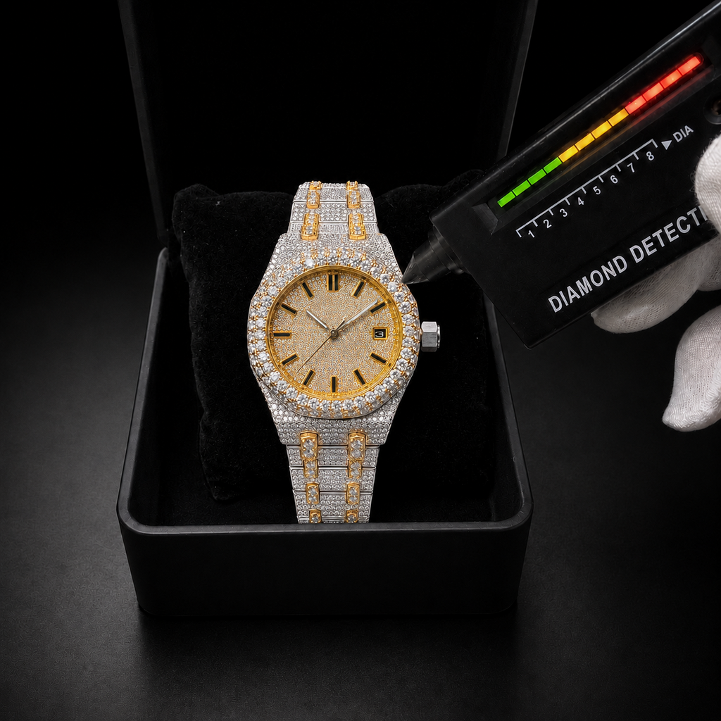 VVS Moissanite Bust Down Watch 41mm Iced Out Two Tone