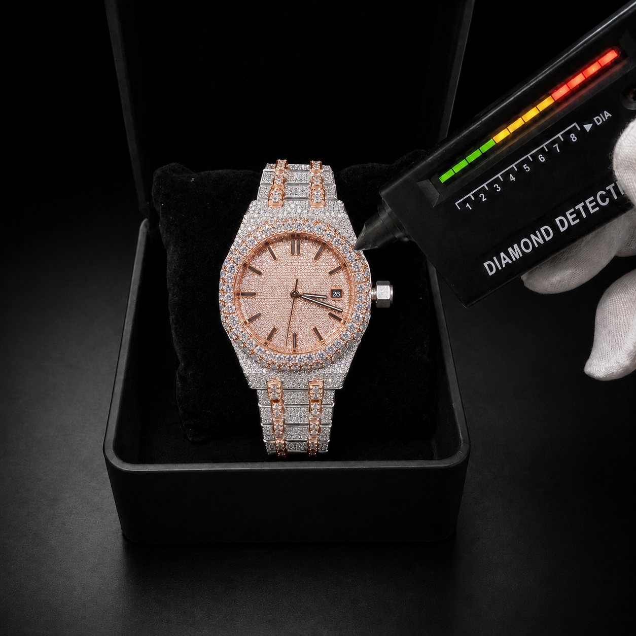 VVS  Moissanite Iced Out Watch for Men's Rose Gold Two Tone Bust Down