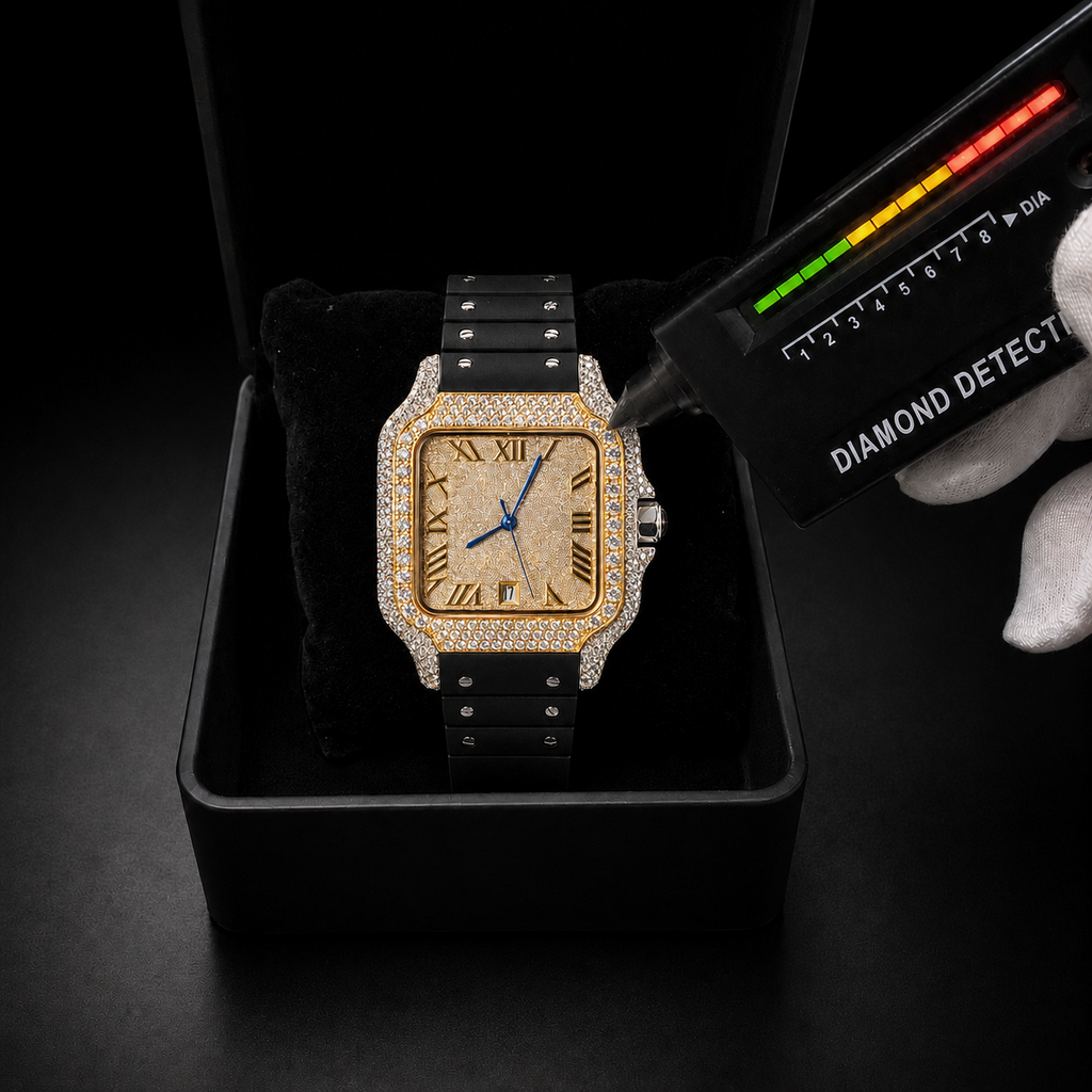 VVS Moissanite Bust Down Watch with Rubber Strap for Men
