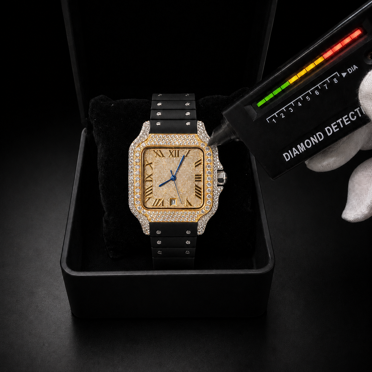 VVS Moissanite Bust Down Watch with Rubber Strap for Men