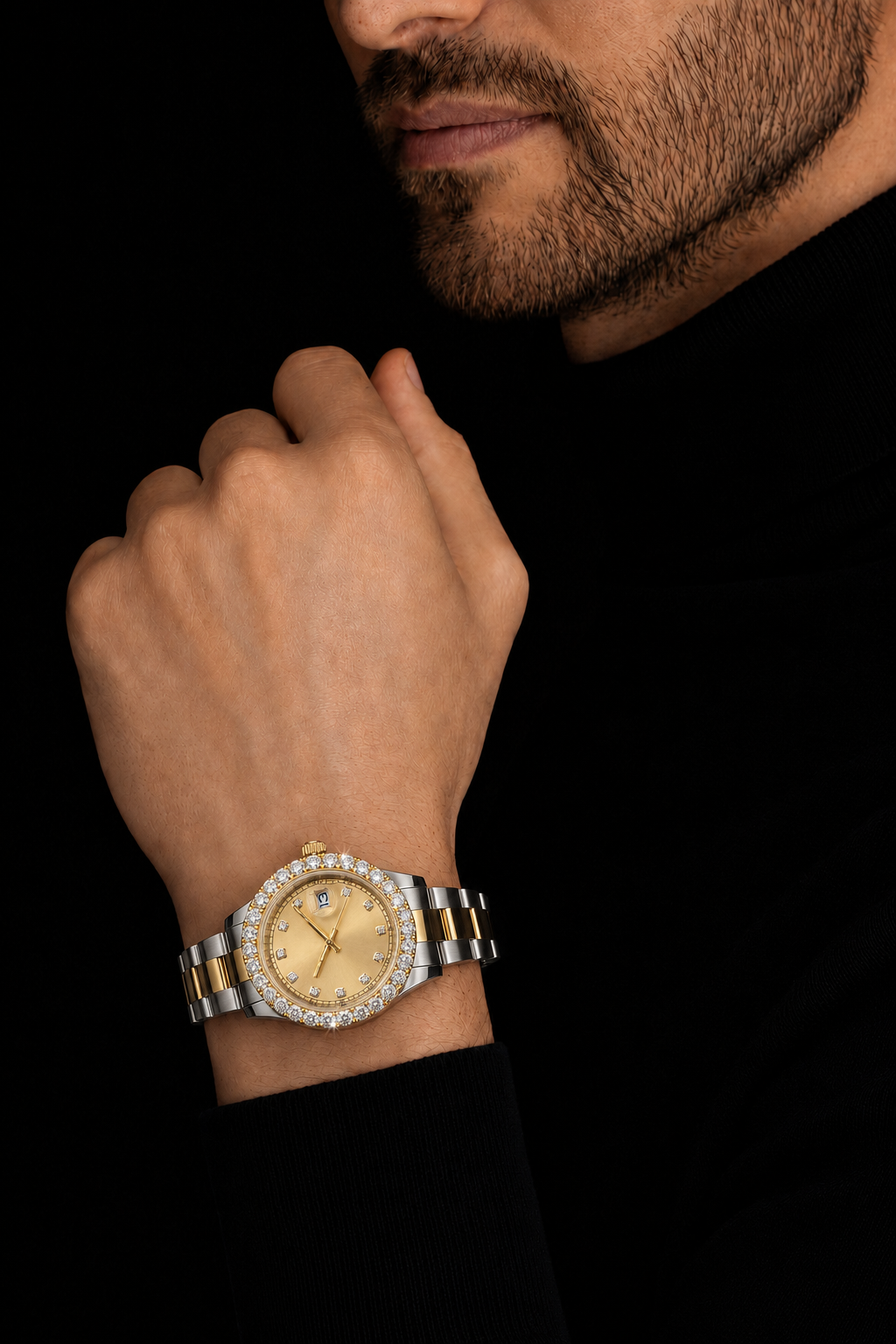 Men’s Luxury Two Tone Watch Yellow Gold Dial Diamond Bezel