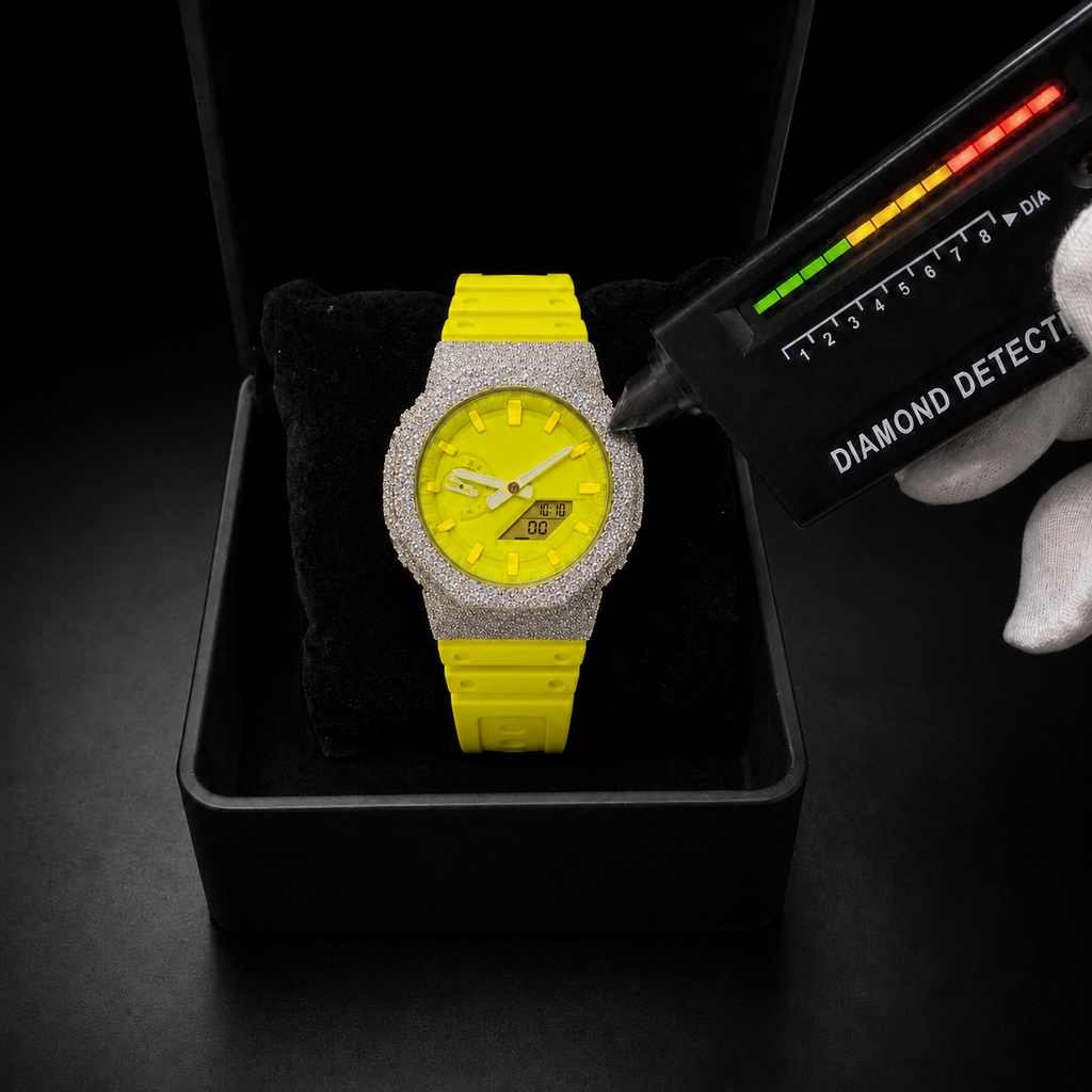 Iced Out Watch with Silicone Strap and VVS Moissanite Stones