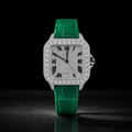 Men’s Iced Out Green Leather Strap VVS Moissanite Watch