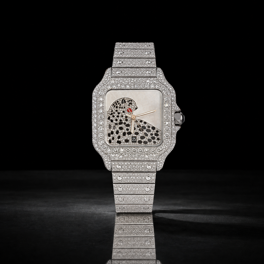 Iced Out Panther Dial Bust Down Men's Luxury Watch