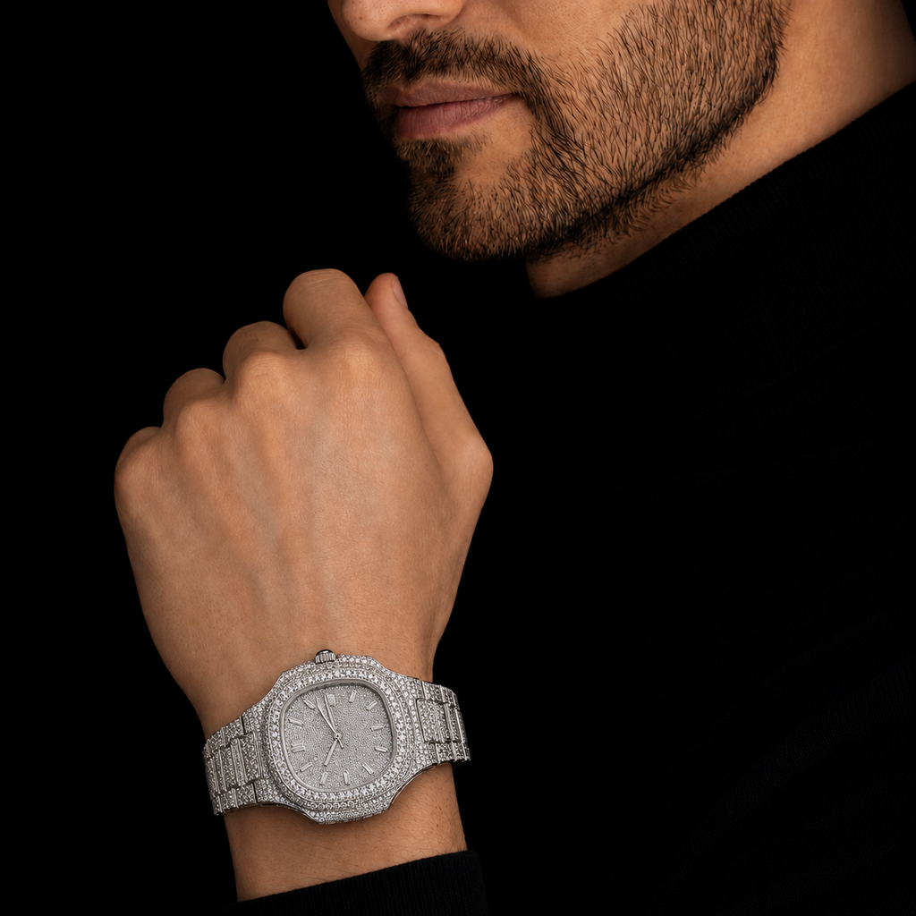 Moissanite Iced Out Watch 41mm Dial White Gold Finish Bust Down Luxury Watch